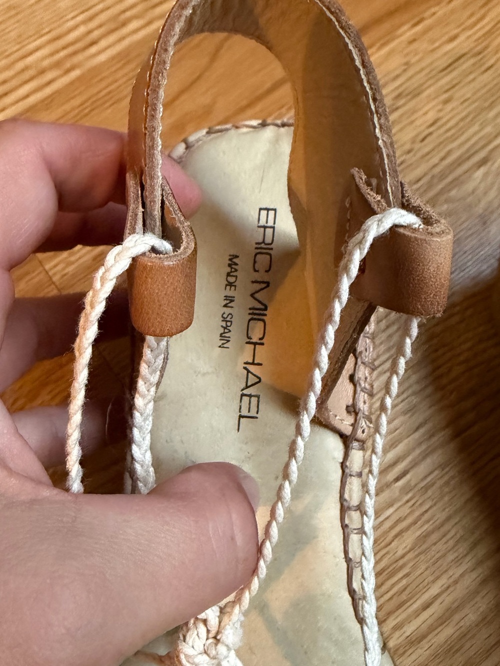Eric Michael Leather Espadrille Wedge Sandals Brown Strappy 41 US 9.5-10 - Picture 2 of 16